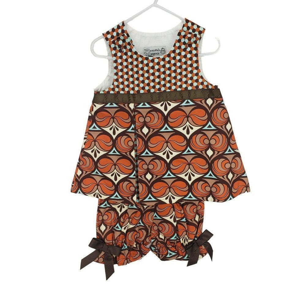 Beanstalk Originals Girl's Size 2T Hippie Psychedelic Brown Orange Circles Dress